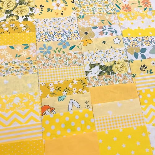 Cotton Fabric DIY Making Supplies Quilting Patchwork Fabric Fat Quarter Bundles DIY for Quilting Cotton Patchwork Cushions (42pcs Yellow, 10cm*10cm) - color: 42pcs Yellow, size: 3.9" x 3.9"