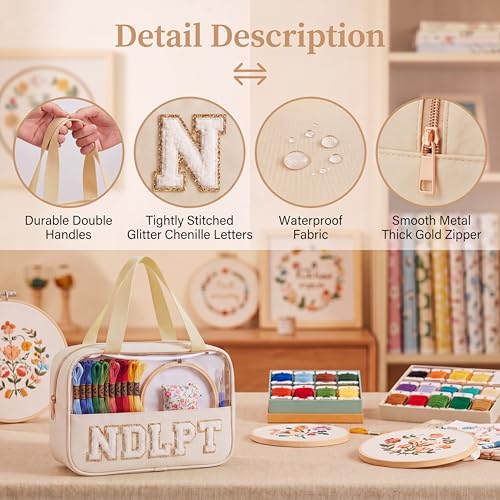 Needlepoint Project Bag Sewing Gifts Embroidery Sewing Bag Craft Storage Organizer NDLPT Clear Zip Pouch Bag - color: Beige, size: Cuboid-L