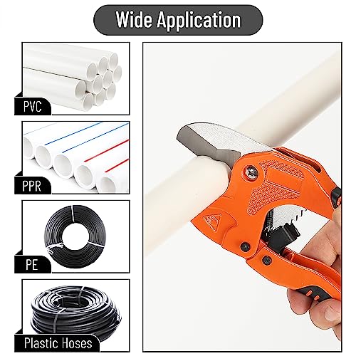 Bates- PVC Pipe Cutter, Cuts up to 1-1/4" Inch, Mini Tube Cutter 1/8" to 7/8", Ratchet Pipe Cutter, PEX Cutting Tool for Cutting PEX, PVC, PPR Plastic Hoses and Plumbing Pipes - color: Orange + Tube Cutter +Ptfe Seal Tapes