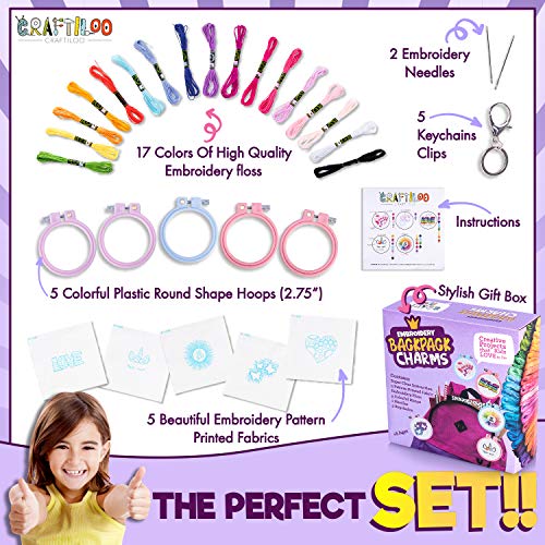 CRAFTILOO Embroidery Kit for Kids - 5 Stamped Beginner Needlepoint Projects - color: 5 Embroidery kit