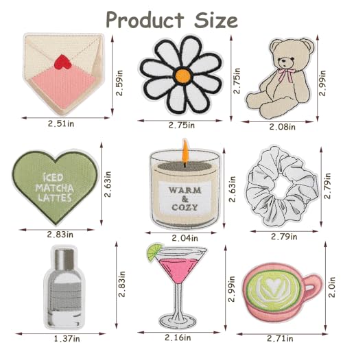 20 PCS Cute Girly Embroidered Iron On Patches for Clothes, Clean Girl Aesthetic Embroidered Patches for Women, Trendy Sew On Applique Patches for Hats Backpack Jackets Jeans - color: Clean Girl