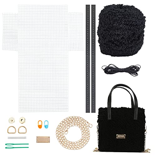 WADORN DIY Knitting Crochet Bags Kit, Hand-Knit Woven Bag Making Tool, Cross Stitch Mesh Plastic Canvas Sheets Set, Crafting Material, Black - color: Black