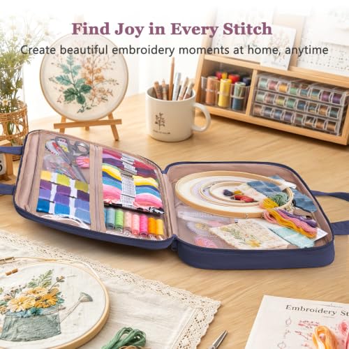 MYBAGZING Embroidery Bag Organizer,Cross Stitch Project Bag w/Hoop Storage - color: Navy