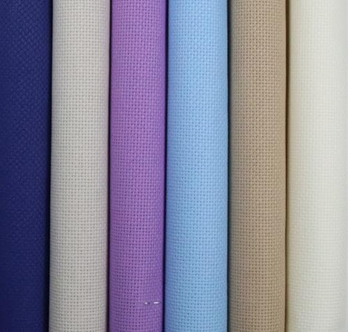 KCS 6 pc of 15" x 18" (38cmx45cm) Counted Cotton Aida Cloth Cross Stitch Fabric Rolled Box (16CT-C) - color: 16ct-c