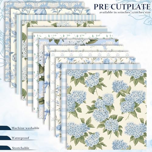JarThenaAMCS 12 Sheets Blue Floral Heat Transfer Vinyl HTV Iron on Vinyl Watercolor Hydrangea Flower Bow Adhesive Vinyls for Spring Summer Clothing Costume DIY Fabric Crafts, 12 x 10 Inch - style: Blue Floral Bow