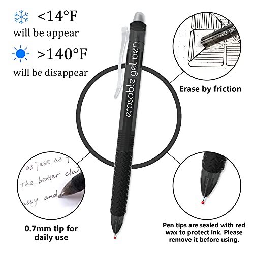 Vanstek 18 Black Retractable Erasable Gel Pens Clicker, Fine Point(0.7), Make Mistakes Disappear, Premium Comfort Grip, Black Ink for Planners, Note Taking and Crossword Puzzles - color: 18 Black