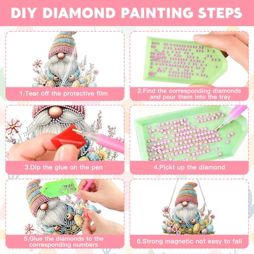 NAIMOER Easter Gnome Diamond Art Hanging Kits for Adults, 5D Special Shaped Rhinestone, DIY Acrylic Spring Diamond Art Painting Window Pendants Home Garden Wall Hanging Ornament Kits, Double Sided - color: Easter 05
