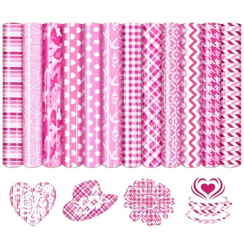 Tintnut Pink Stripes Plaid Heat Transfer Vinyl,12 Pcs 12"x10" Iron on Vinyl - color: Plaid-12