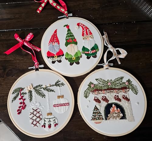 Christmas Embroidery Kit DIY Hand Embroidery Starter Cross Stitch Kits, Christmas Ornaments Embroidery with Stamped Pattern,Cotton,Threads,Needles,Instructions for Adults Beginners (Gnome 3) - color: Gnome 3