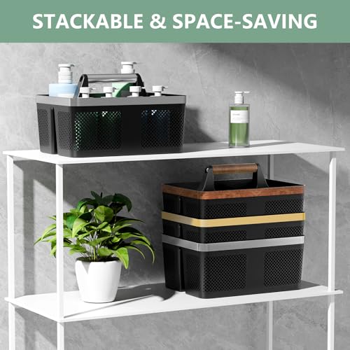 BYUNER 2Pack Shower Caddy Dorm: Portable Bathroom Caddy Organizer with Handle, Plastic Hard Shower Basket Storage Tote for Toiletry, Drainage, College Dorm Room Essentials, Black - color: 2 Pack Black/Silver