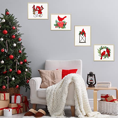 Ysleen 4 Set Christmas Cardinal Embroidery Kit for Beginners with Hoops