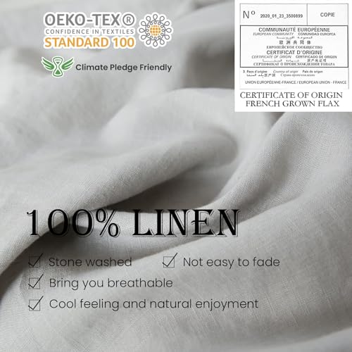 Simple&Opulence 100% Linen Duvet Cover Set with Embroidery Border Washed - 2 Pieces (1 Duvet Cover & 1 Pillow Sham) with Button Closure Soft Breathable Farmhouse - Light Grey, Twin Size - color: Light Grey, size: Twin