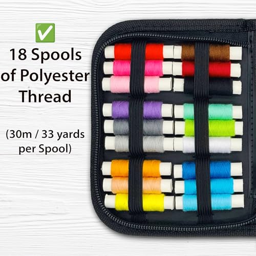 Vellostar Mini Hand Sewing Kit for Adults, Small Travel Case, 18 Threads - color: Mini Black
