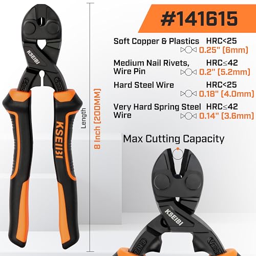 KSEIBI 8-Inch Mini Bolt Cutters Heavy Duty - Compact Bolt Cutter with Anti-Slip Handle for Wire, Cables, Chains, Small Screws - Handy Tool Featuring High Leverage Design and CrMo Blades - 161615 - size: 8 Inch High Leverage Bolt Cutter