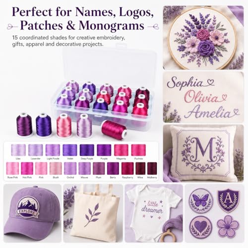Simthread 15-Color Polyester Machine Embroidery Thread Set, Purple Series - color: 15C-Purple-Box