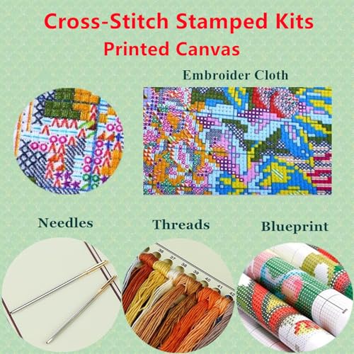 Lovxvouy Pillow Cross Stitch Kits for Adults Beginners-Preprinted Needlepoint Kit Stamped Crossstitching Kits 11CT Cross-Stitch Kit Stitches Kit Embroidery Kits-Colorful Fox 18x18 inchs - color: ColorCraft21