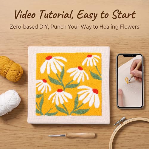 Harimau Embroidery Punch Needle kit Decorative Painting, Embroidery Starter Kits for Beginner,Punch Needle Fabric with Pattern,Threader, Yarns,Embroidery Hoops & Rug Punch (Yellow) - color: Yellow