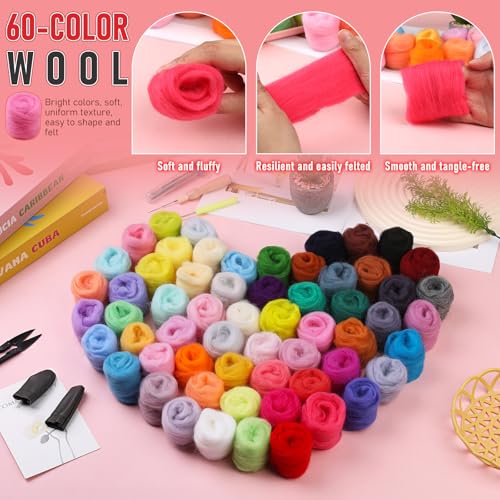 Needle Felting Kits Felt Needle Kit Wool Felting Kit 60 Colors Felting Wool - style: Style B