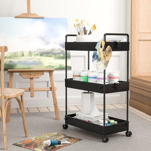 Ronlap 3 Tier Slim Rolling Storage Cart with Wheels Utility Organizer,Black - color: Black