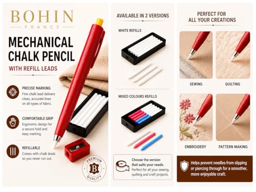 BOHIN Chalk Pencil with Refill, White Marking Tool for Sewing & Tailoring