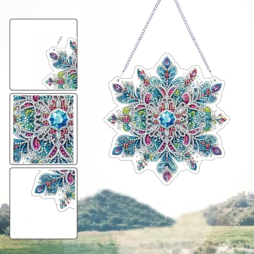 Snowflakes Diamond Art Hanging Kit for Adults, DIY Diamonds Painting Door Hanger Board Kit, Special Acrylic Diamond Art Painting Pendant Ornament Winter - color: Snowflakes
