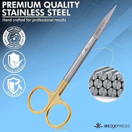 Embroidery Scissors Straight Gold Handle for Premium Quality Stainless Steel Stitch Cutting Pointed tip Hydropoinic Scissors for Art & Craft Fabric Cutting & Crafting Grooming scissors.
