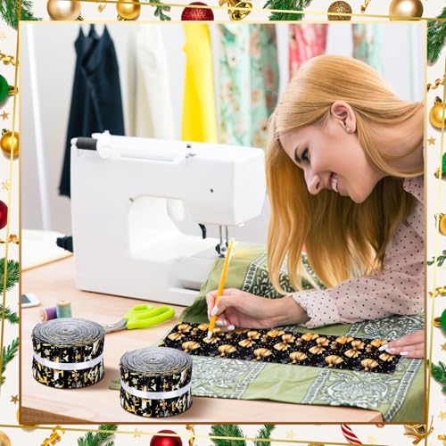 Hosuly 40 Pcs Black Gold Christmas Fabric Jelly Cotton Strips for Quilting - color: Black Gold Christmas