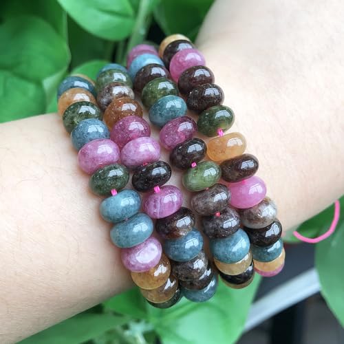 5x8mm 100Pcs Natural Tourmaline Rondelle Beads for Jewelry Making Loose Spacer Abacus Disk Beads Gemstone for Bracelets Necklace DIY Crafts - color: Tourmaline