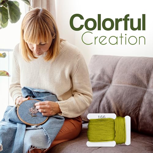 Embroidery Floss Kit and Refills - Cotton Threads - DMC Color Coding for Cross Stitch, String Crafts, Friendship Bracelets - color: 166 Chartreuse