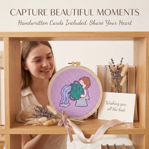 Harimau Punch Needle Kit Twelve Zodiac Signs Pattern,1Pc Embroidery Hoop, Essential Punch Needle Supplies,Ideal Punch Art for Beginners,DIY Adults Embroidery, Video Teaching - color: 65273