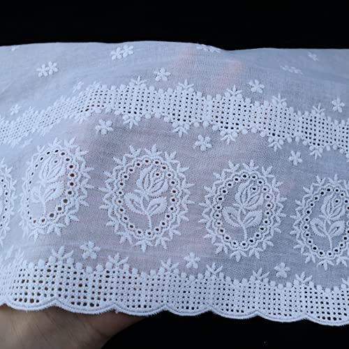 Eyelet Lace Trim 2.8 Yards 11 Inch Wide White Cotton Lace Ribbon Embroidery Ruffle Craft Lace for Sewing, Baby Clothes, Pets Clothes - color: 4#