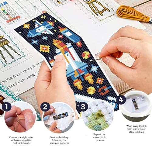 FREEBLOSS 6 Set Cross Stitch Bookmark Kit 11 CT Stamped Cross Stitch Kit DIY Embroidery Bookmark Kits for Adult Beginners with Instructions, Boy Theme, 6 x 20 cm/8" x 2.4" - style: Boys