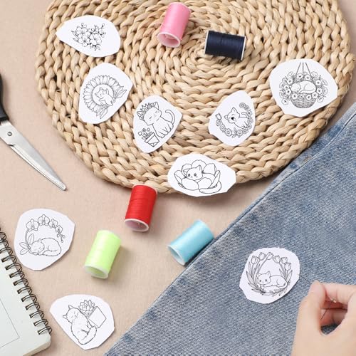 Water Soluble Embroidery Patterns Stabilizers, 4 Sheets Cat Floral Stick and Stitch Embroidery Papers Wash Away, Pre-Printed Cute Animal Transfer Paper Customized Gift for Hand Sewing Lovers Beginners - size: Cat flower