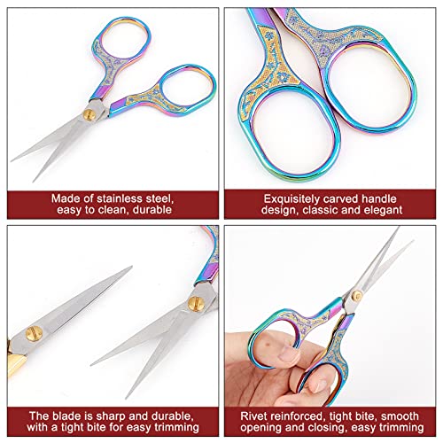SUNNYCLUE 2Pcs 5 Inch Stainless Steel Embroidery Sewing Scissor Retro-Style Needlework Sewing Scissor with 2Pcs Protective Scissors Cover for Fabric Paper Cutting Craft Threading Use - color: Rainbow Color & Golden-2pcs-sewing Scissors With Cover