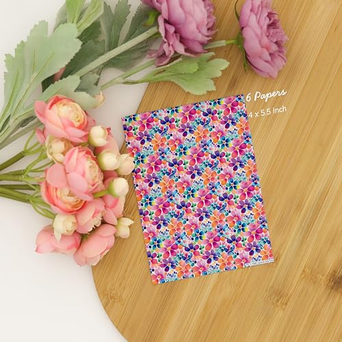 Colorful Flower Clay Transfer Paper – 6 Pcs Water-Soluble Polymer Clay Transfer Sheets, Watercolor Floral Designs for Jewelry Making & DIY Crafts
