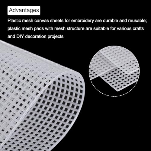 MECCANIXITY 6pcs 13"x20" Plastic Mesh Canvas Sheet 8 Count Needlepoint Blank Canvas Square for Embroidery Knit Crochet Acrylic Yarn Crafting, White