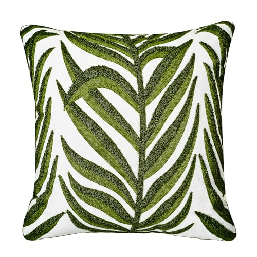 Tropical Leaf Plants Green and Grass Green Leaves Embroidered Throw Pillow Cover, Floral Decor Plant Cushion Covers for Farmhouse Couch Living Room Sofa Bedroom Chair Office Shop 18 x 18 Inches - color: Green and Grass Green