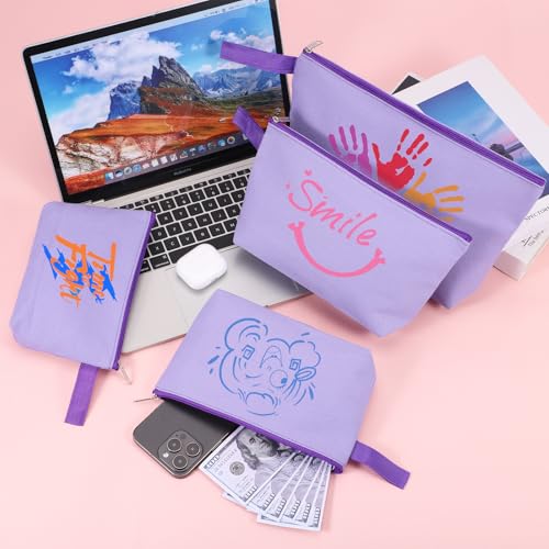 10 Pieces Cotton Canvas Makeup Bag with Bottom and Strap, Multi-Purpose Cosmetic Bag with Zipper Travel Toiletry Pouch, Blank DIY Craft Bag (Purple, L) - color: Purple, size: L