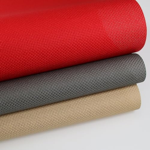 KCS 3 pc of 15" x 18"(38cmx45cm) Counted Cross Stitch Cotton Aida Cloth Needlework Rolled Fabric Box,14CT,Red+Khaki+Dark Grey - color: Red+khaki+dark Grey, size: 14CT