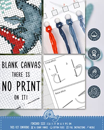 Povitrulya Dinosaur Counted Cross Stitch Kit Mosasaurus - DIY Bookmark Set for Hand Embroidery - color: Mosasaurus