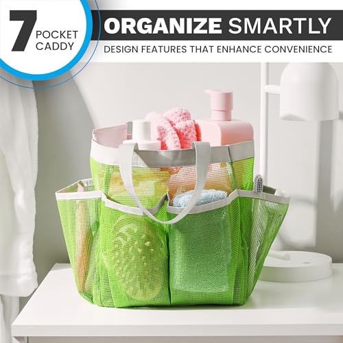 Handy Laundry Mesh Shower Caddy – 7 Pocket Portable Shower Caddy for Dorm, Gym, Travel & Bathroom – Quick-Dry Collapsible Organizer Tote Bag for College Essentials, Toiletries & Small Items (Green) - color: Portable Green