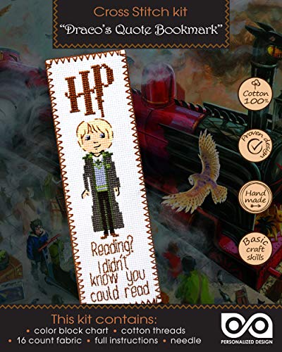 Personalized.Design Cross Stitch Bookmark Kit with Draco's Quote 'Reading? I Didn't Know You Could Read' - color: Draco