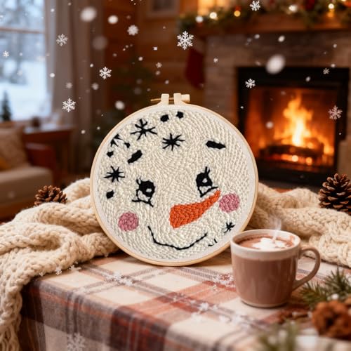 TCDZMYGS Christmas Punch Needle Kits,Winter Snowman Punch Needle Kits for Beginners,DIY Punch Embroidery Art & Craft kit for Adults with Video Tutorial - color: Punch Needle kits with-1029-1