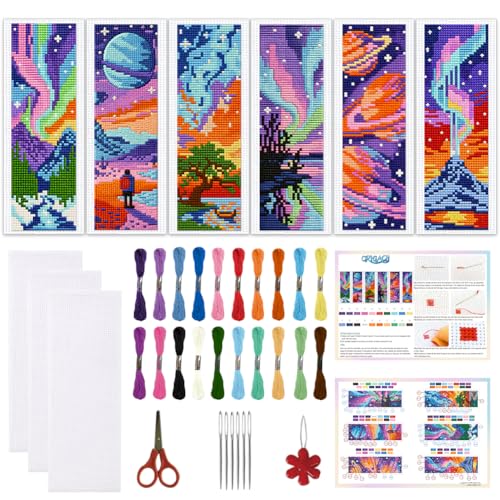 ORIGACH 6 Set Fantasy Dazzling Scenery Cross Stitch Bookmark Kit - style: Fantasy Dazzling Scenery