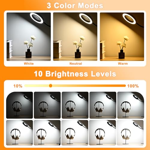 10X Magnifying Glass with Light and Timer, 2 in 1 Magnifying Desk Lamp, 3 Color Modes 10 Dimmable Brightness, Flexible Gooseneck Magnifier with Light for Craft Hobby Sewing Close Work(No Adapter) - size: 95mm