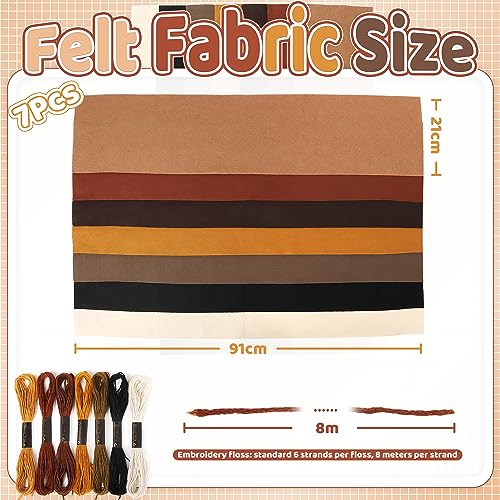 Brown Soft Felt Fabric Sheets: ZAIONE 7 Rolls 8''x35'' Felts Sheet Assorted Colors 1.4mm Thick Roll for DIY Crafts Sewing Squares Nonwoven Patchwork
