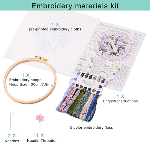 Harimau Letter N Pattern Embroidery Kit for Adult Beginners, Complete Starter Pack with 1 Hoop, Needles, Instruction Guide & Embroidery Stitch Video Tutorials - color: N