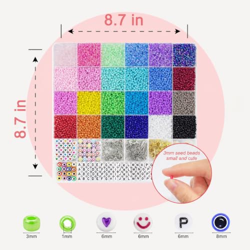 Redtwo 3mm Glass Seed Beads for Jewelry Making, 8000PCS Bracelet Making Kit - size: 3mm-8000
