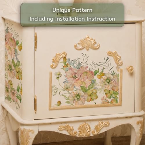 Floral Rub on Transfer for Furniture Vintage Large Flower UV DTF Transfer Sticker for Wood Glass Home Decor, Poppy and Kumquat - style: Poppy and Kumquat