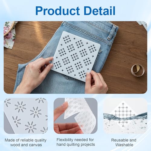 24 Pc Sashiko Stencil Kit with Thread Needles Thimble Embroidery Template